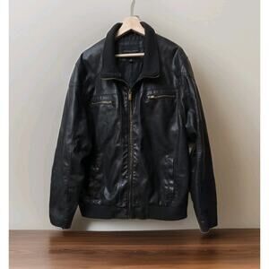 Sean John Men's Vintage Brown Faux Leather Bomber Jacket Size XL